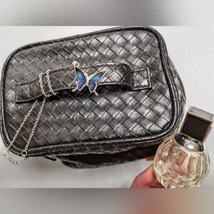 Vtg 02 Nwot Stephen Jones Shiseido bag Woven leather black train case Limited Ed